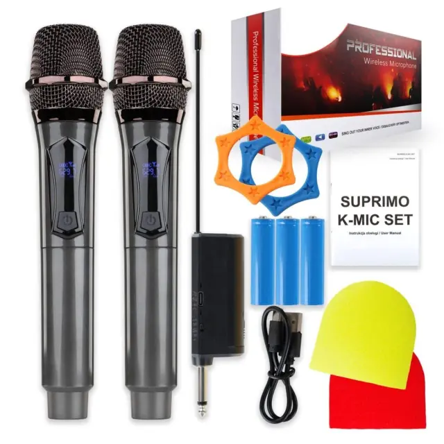 SUPRIMO K-MIC SET dual rechargeable 2.4 GHz wireless microphone set with 6.35 mm jack receiver for karaoke