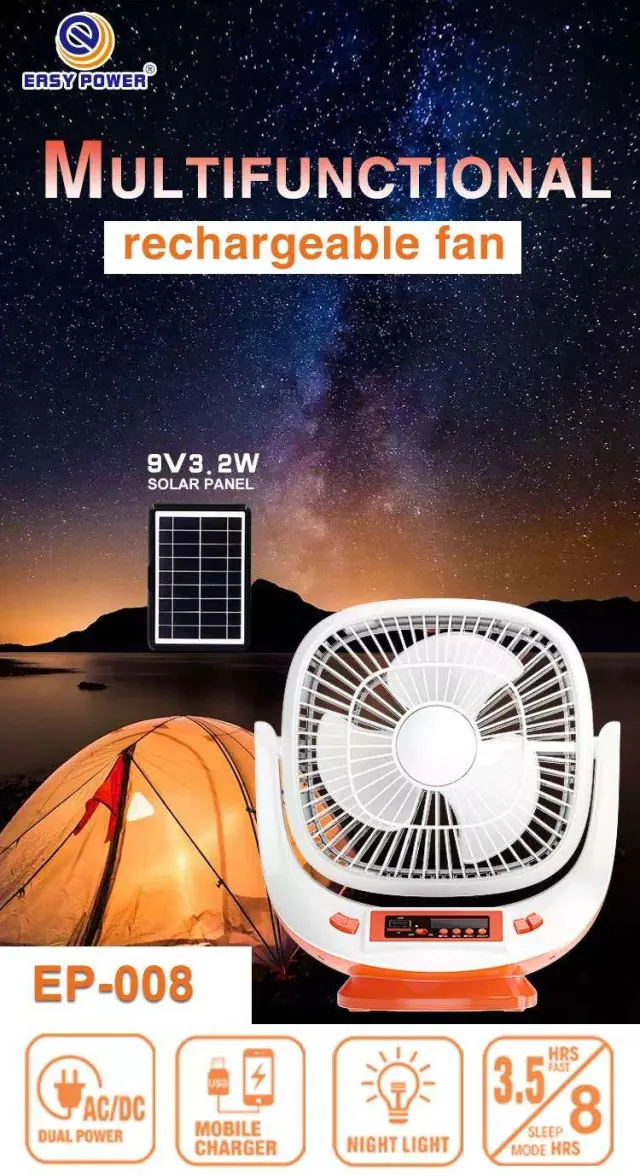 Ηλιακός επιτραπέζιος ανεμιστήρας 20cm & Led λάμπα EP-008 Λευκό