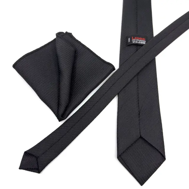 Μαύρη Ζακάρ Γραβάτα Microfiber Σετ με Μαντηλάκι 3