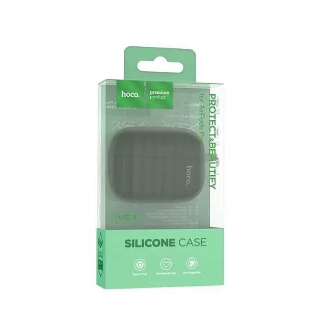 Θήκη Hoco WB20 Fenix Liquid Silicone Protective Σκούρο Πράσινο για Airpods Pro με Λουράκι 2
