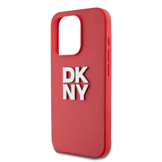 DKNY PU Leather Stack Logo Wrist Strap Case for iPhone 15 Pro Red 3