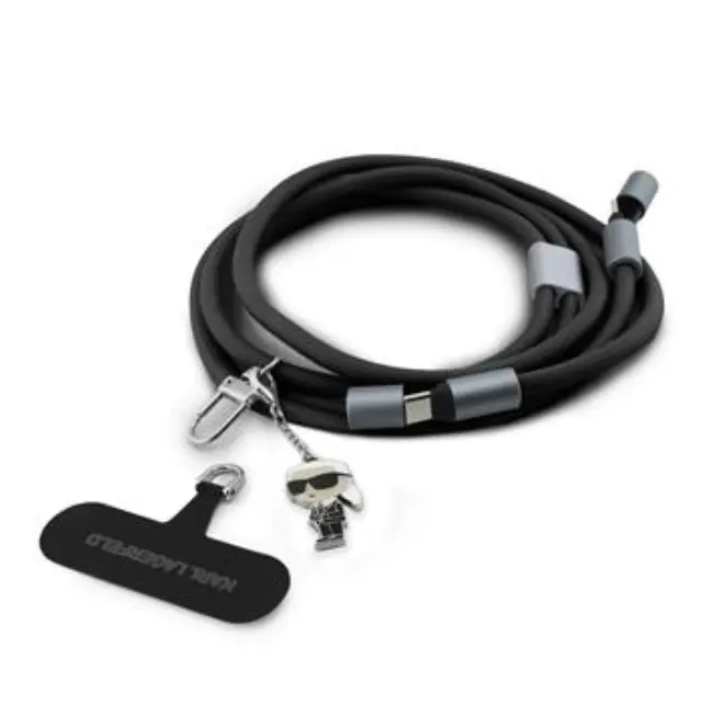 Karl Lagerfeld Ikonik Charm Strap with Integrated Charging Cable USB-C/USB-C Black
