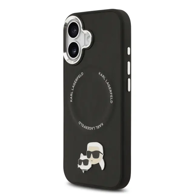 Karl Lagerfeld PU Karl and Choupette Heads Pins MagSafe Case for iPhone 17 Black 2