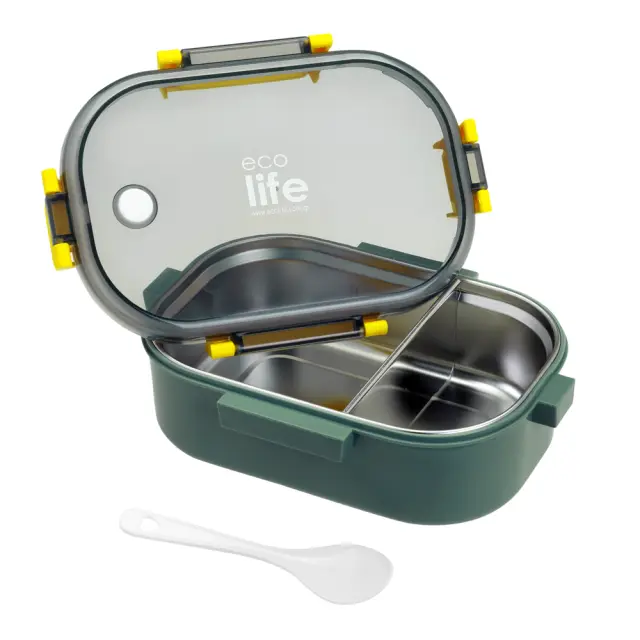 Ecolife Ανοξείδωτο Φαγητοδοχείο Με Χώρισμα 900ml Forest Green 33-BO-9067 3