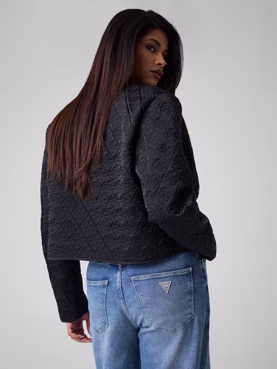 Guess Κοντό Γυναικείο Puffer Μπουφάν για Χειμώνα Μαύρο Μαύρο - XL 2