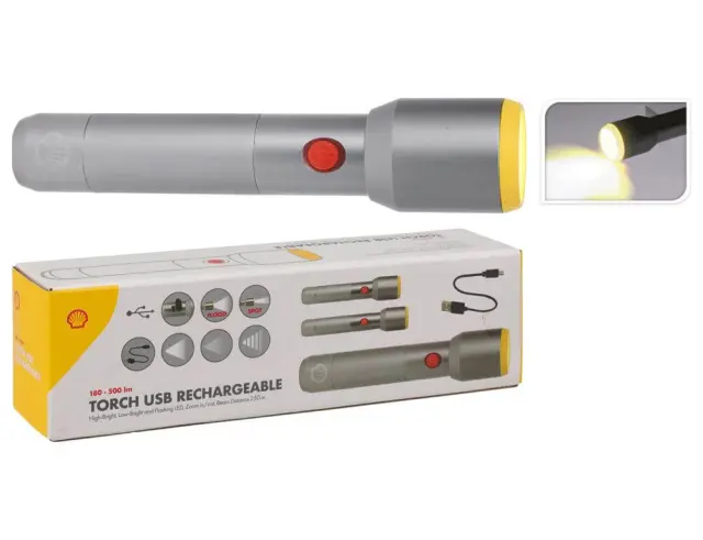 Φακός LED Shell 170710760, 500 lumen, aluminium alloy, USB επαναφορτιζόμενος, σε ψυχρό γκρι χρώμα pantone 10c με κόκκινο κουμπί pantone 485c και κίτρινο δαχτυλίδι pantone 116c C22300310 2