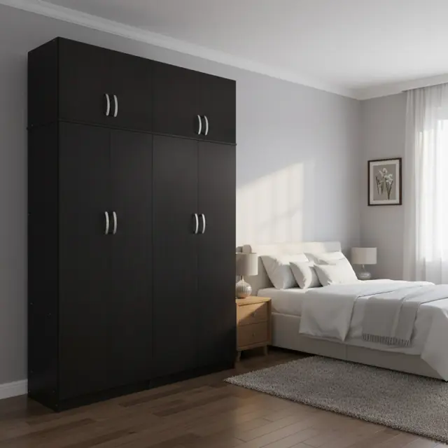 Ντουλάπα τετράφυλλη με πατάρι Athos Ι pakoworld wenge 160x42x240εκ