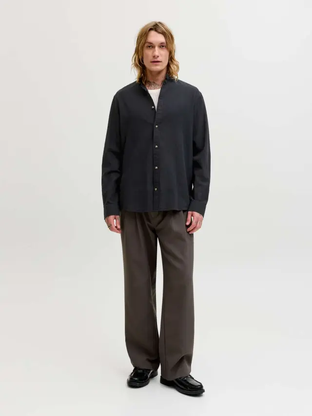 JJESUMMER LINEN BLEND BAND SHIRT L/S SN Black 2
