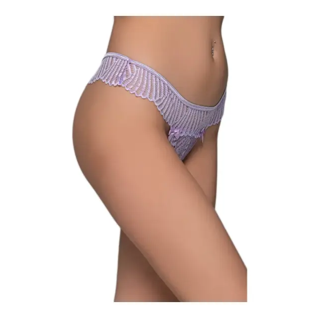 Milena Γυναικείo String Σατέν Δαντέλα Βεντάλια & Φιογκάκια Μπροστά, Χρώμα Λιλά 3