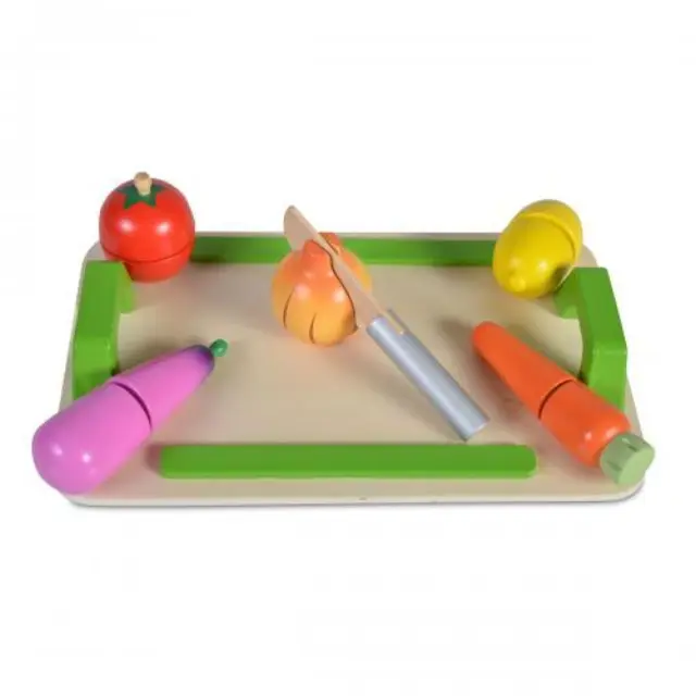 Moni Toys Ξύλινη επιφάνεια κοπής με 5 λαχανικά και ξύλινο μαχαίρι 4308 2