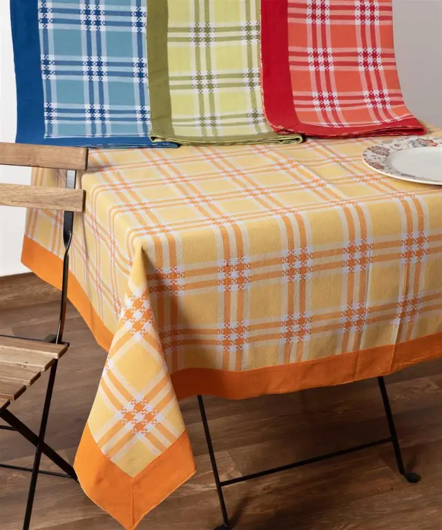 τραπεζομάντηλα ( 140cm x 180cm) moda λευκό καρό πορτοκαλί - -