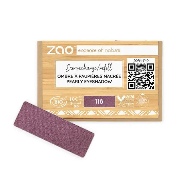 Zao Organic Eyeshadow Rectangle Pearly Refill - Βιολογική Pearly Σκιά Ματιών (Ανταλλακτικό) - Zao 118 Plum