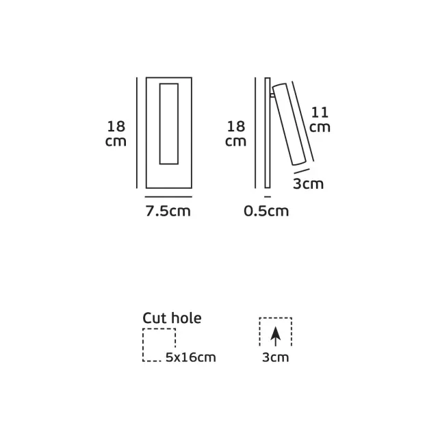 Milo 04154/WA/B/W Απλίκα τοίχου led χωνευτή μαύρη Μαύρο 3