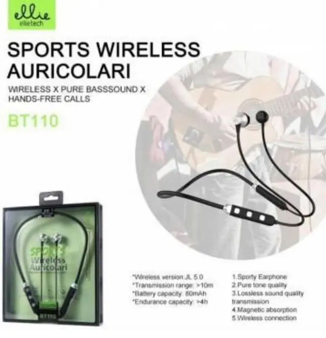 In-ear Bluetooth Handsfree Ακουστικά με Αντοχή στον Ιδρώτα Ellietech BT110 Μαύρα/Ασημί 2