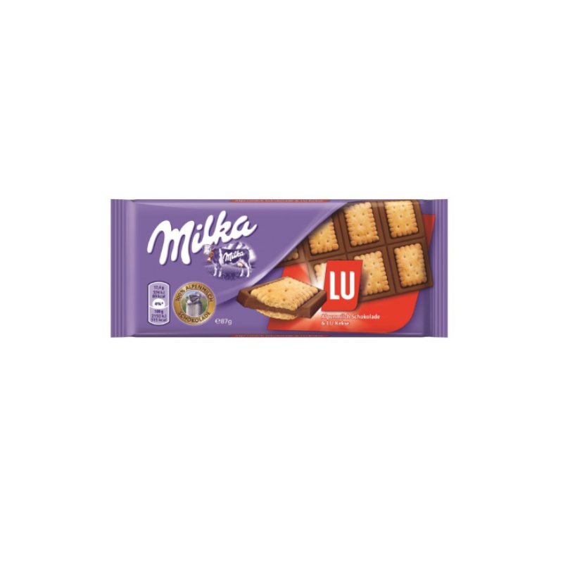 Milka Σοκολάτα Γάλακτος Μπισκότο Lu 87g Συσκ. 18 τμχ
