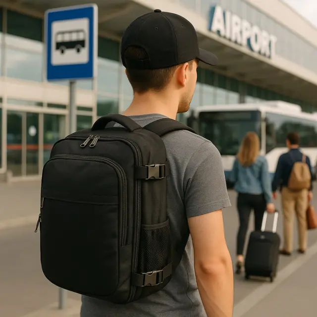Σακίδιο Πλάτης Ταξιδίου 40x20x25 με USB & Θήκη Laptop – PlayfulBags RP7620 Μαύρο (Προσωπικό Αντικείμενο Αεροπορικών) 2