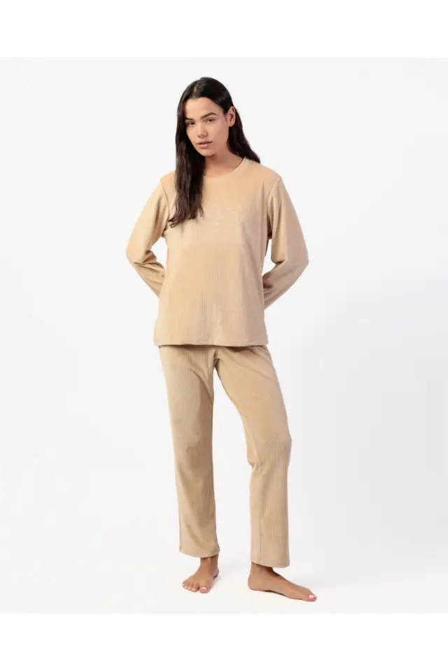 Admas Γυναικεία Πιτζάμα Βελουτέ Κοτλέ Beige - S