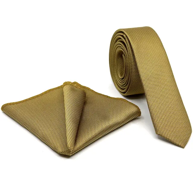 Χρυσαφί Oxford Γραβάτα Slim 4,5 cm Σετ με Μαντηλάκι