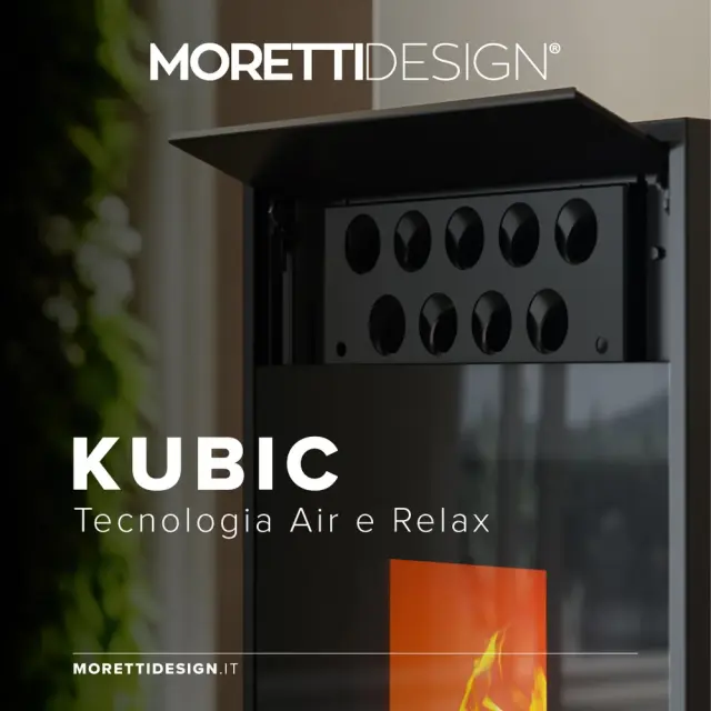 Moretti Design KUBIC 14 kW Leather Steel Αερόθερμη Σόμπα Pellet με Αεραγωγούς 2