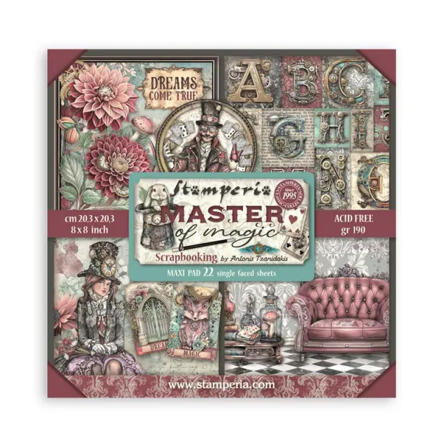Χαρτιά scrapbooking 22τεμ μονής όψης, 20.3×20.3cm Stamperia, Master of Magic
