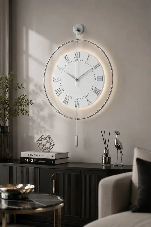 Stewehome Μοντέρνο μεταλλικό ρολόι τοίχου με led και λειτουργία με μπαταρίες 50x75 cm 2