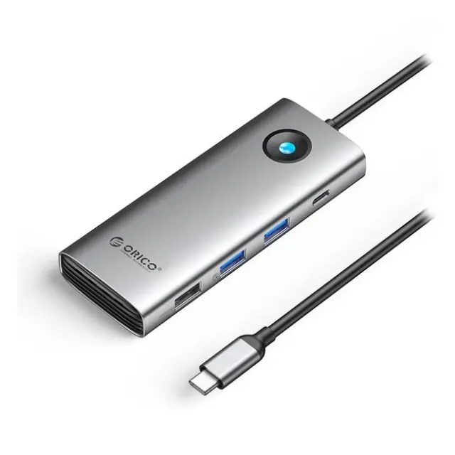 Orico Docking Station PW11 8in1 USB-C 2x USB-A 3.0 1x USB-A 2.0 1x USB-C 3.0 1x USB-C PD 100W 1x HDMI 4K60Hz 1x VGA 1080P 60Hz 1x RJ45 Gigabit Ethernet Gray