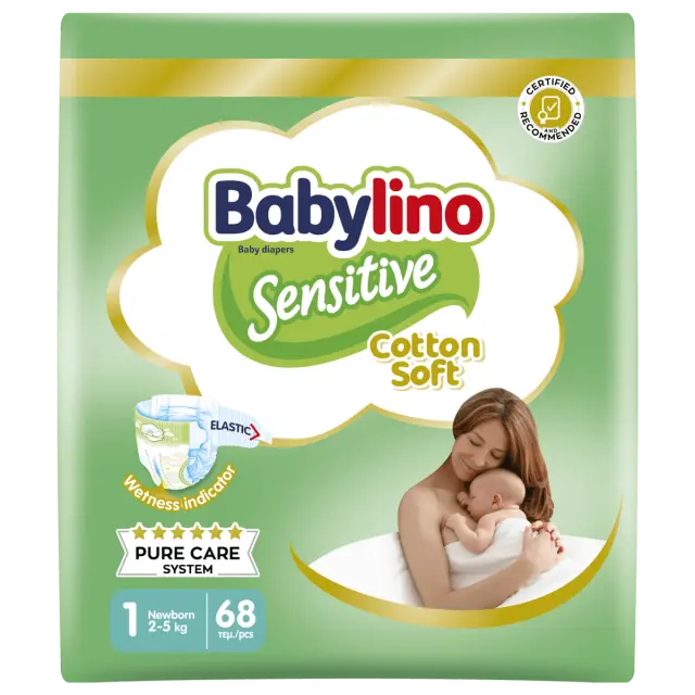BABYLINO Πάνες με Αυτοκόλλητο Sensitive Cotton Soft No. 1 για 2-5kg 68τμχ
