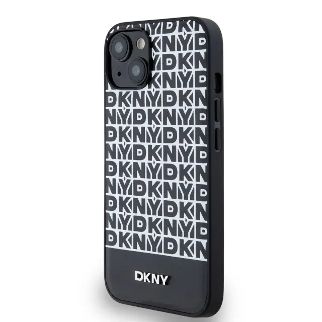 DKNY PU Leather Repeat Pattern Bottom Stripe MagSafe Case for iPhone 14 Black 3