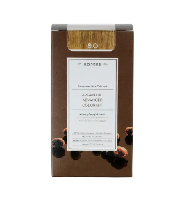 Korres Argan Oil Advanced Colorant Μόνιμη Βαφή Μαλλιών 8.0 Ξανθό Ανοιχτό Φυσικό, 50ml