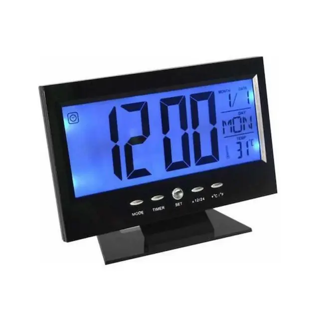 Ψηφιακό ρολόι επιτραπέζιο με ξυπνητήρι DS-8082 – Voice control back-light LCD clock ΜΑΥΡΟ