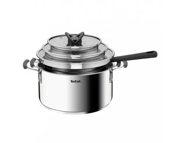 Σετ Μαγειρικά Σκεύη Tefal Optispace G7376S44 με γυάλινο καπάκι από ανοξείδωτο ατσάλι και διαμέτρους 16cm, 20cm και 24cm - 6 τεμάχια G7376S44 3
