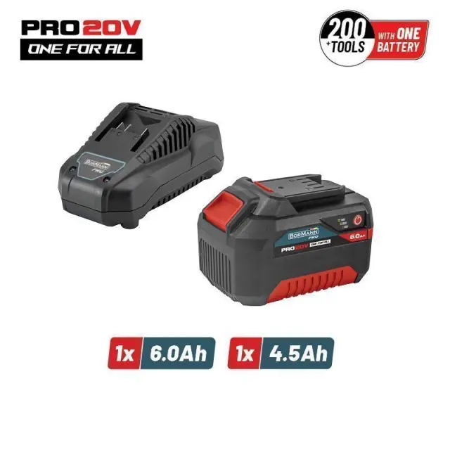 Bormann Pro BBP9960 - Starter Kit 20V, Μπαταρία 6.0Αh & Φορτιστής 4.5Α (083641)