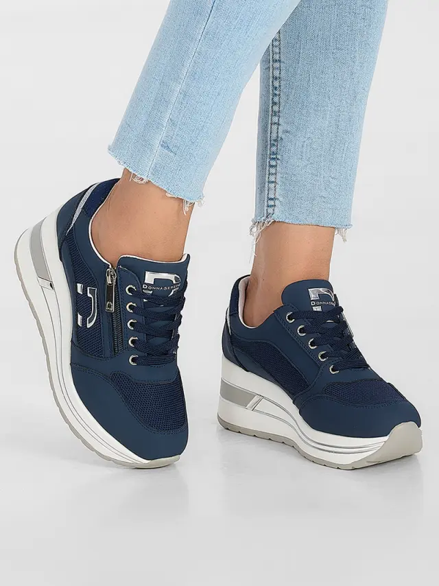 Donna Serena Sneakers Γυναικείο Δέρμα/ύφασμα Flyknit Μπλέ DSE/5111 BLU 2