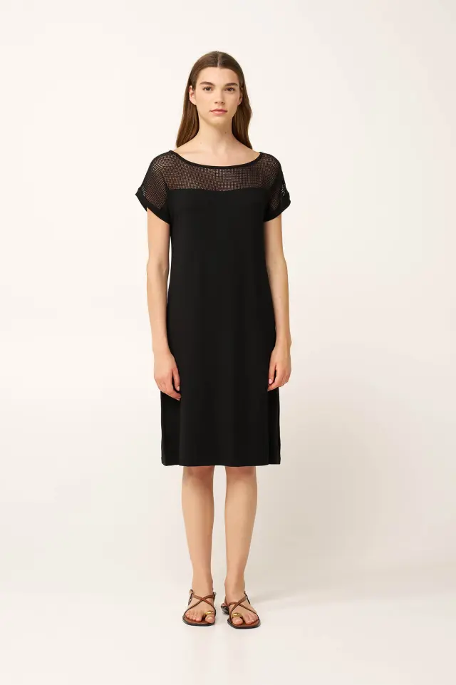 Καλοκαιρινό Viscose Φόρεμα με Mesh Vamp 24511 BLACK 3