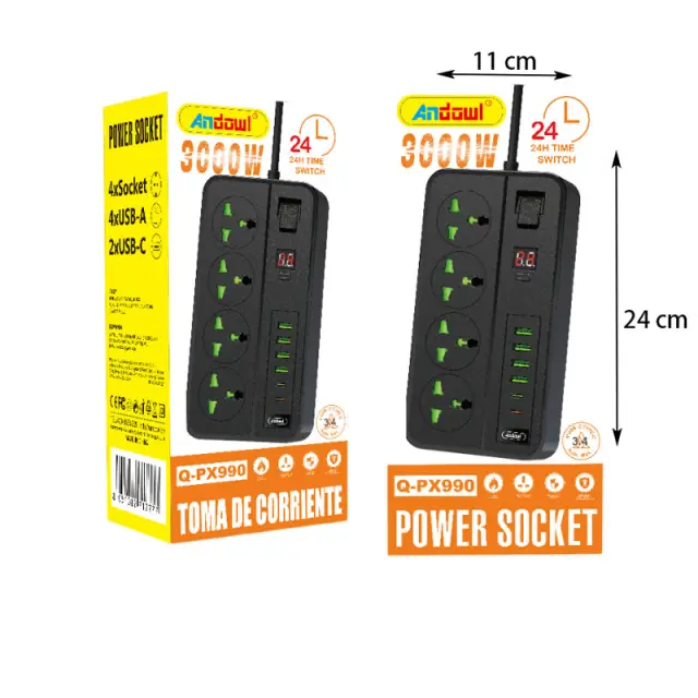 Andowl Πολύμπριζο 4 θέσεων με θύρες USB και Type-C 3000W Q-PX990 - Power Socket 075935 2