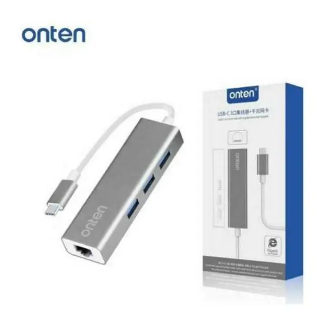 Onten OTN-9595 USB-C to 3-port Hub with gigabit internet adapter