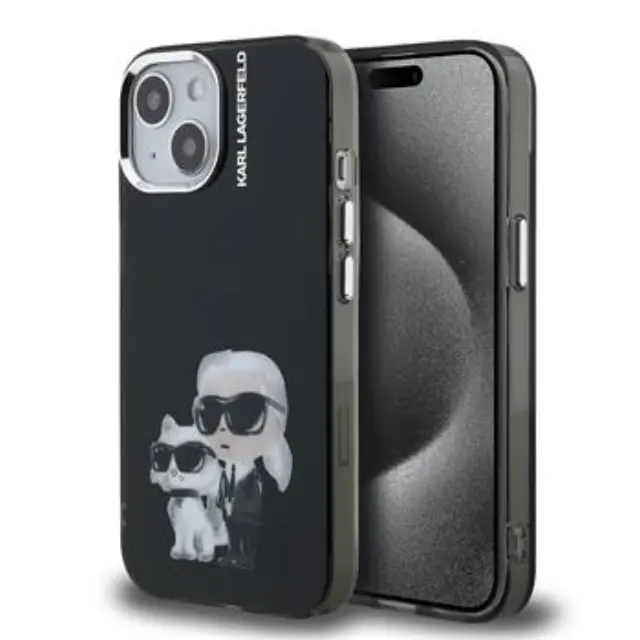 Karl Lagerfeld IML Aquarelle Karl and Choupette Case for iPhone 15 Black