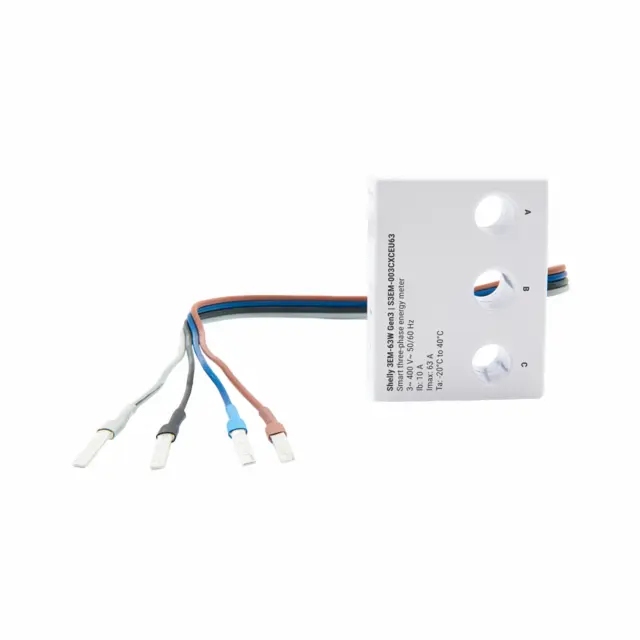 SHELLY WiFi 3EM-63W Gen3 1/3-Channel Power and Energy Meter, White 3