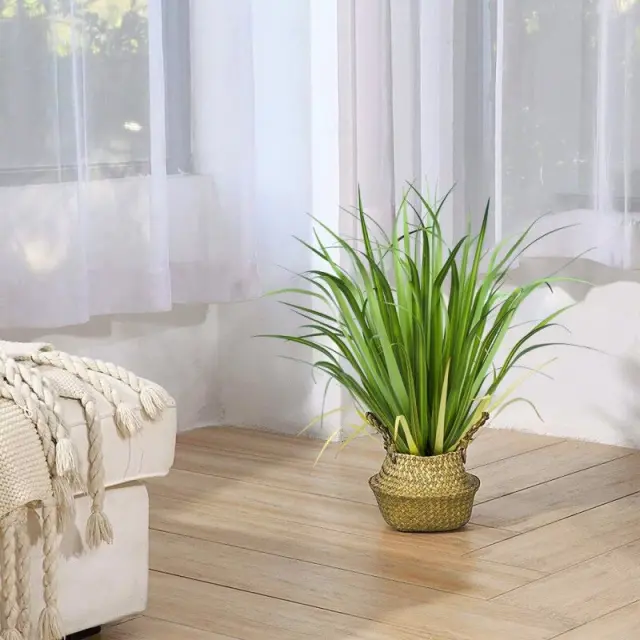GloboStar® Acorus Gramineus 20103 Τεχνητό Διακοσμητικό Φυτό Άκορος Y90cm Κίτρινο Πράσινο