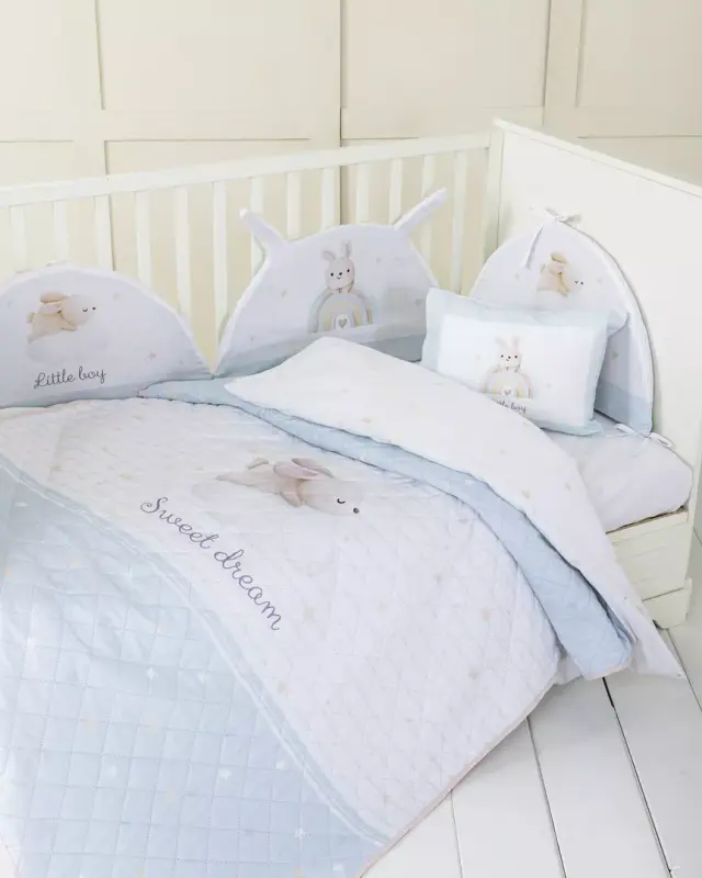 Κουβερλί Κούνιας 120x170 Nima Bobo White-Ciel 100% Microfiber