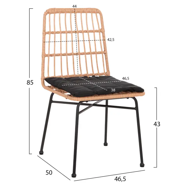 ΚΑΡΕΚΛΑ FB95705.11 ΜΑΥΡΗ ΜΕΤΑΛΛΙΚΗ ΜΕ ΜΑΞΙΛΑΡΙ-WICKER ΜΠΕΖ 46,5x50x85Υεκ. 2