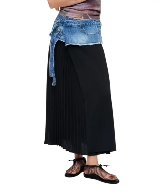 Desigual - Γυναικεία Μακριά Φούστα College 26WWFD01-5053 Μαύρο/Μπλε - S