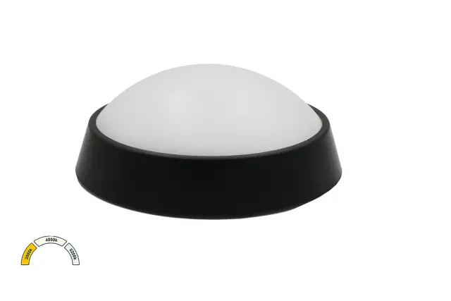 LED ΠΛΑΦΟΝΙΕΡΑ PC ΣΤΡΟΓΓΥΛΗ Φ180mm 15W CCT IP65 ΜΑΥΡΗ