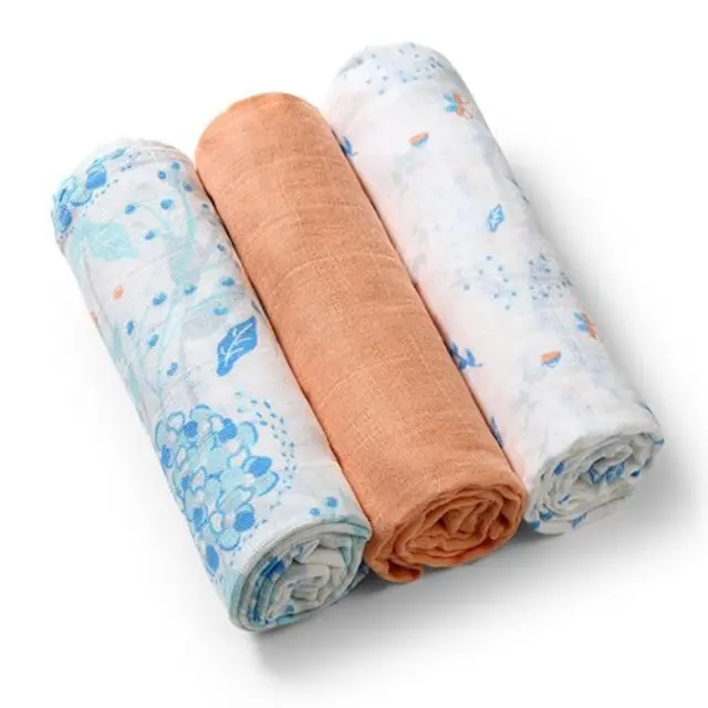 BabyOno Βαμβακερές πάνες αγκαλιάς - μουσελίνες Orange 70x70 cm 3τμχ