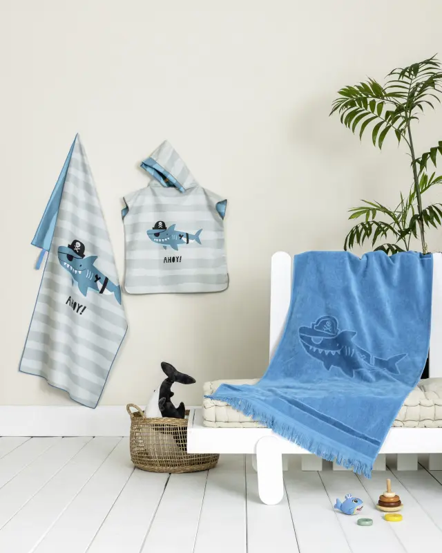 Πόντσο 70x70 5-8 Ετών 200gsm Nima Ahoy Grey-Blue 100% Microfiber 2