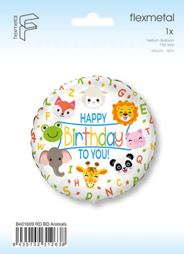 Μπαλόνι Φοιλ 18 Happy Birthday Ζωάκια / 46 εκ