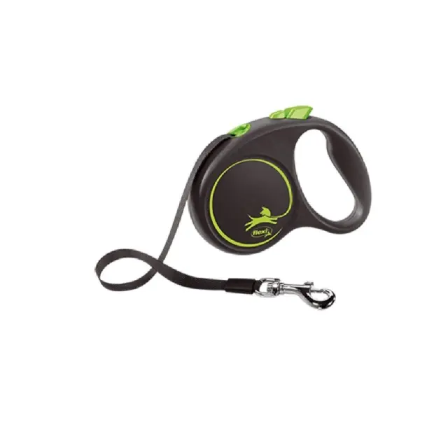 Flexi Black Design Πτυσσόμενο Λουρί/Οδηγός Σκύλου Ιμάντας Πράσινος 5m Πράσινο - S