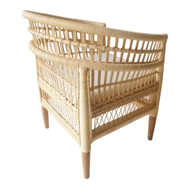 Πολυθρόνα Necorian paakoworld teak ξύλο με pe rattan σε φυσική απόχρωση και λευκό μαξιλάρι 80x70x87εκ 2