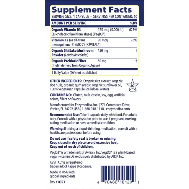 Enzymedica Vitamin D3 + Vitamin K2 2