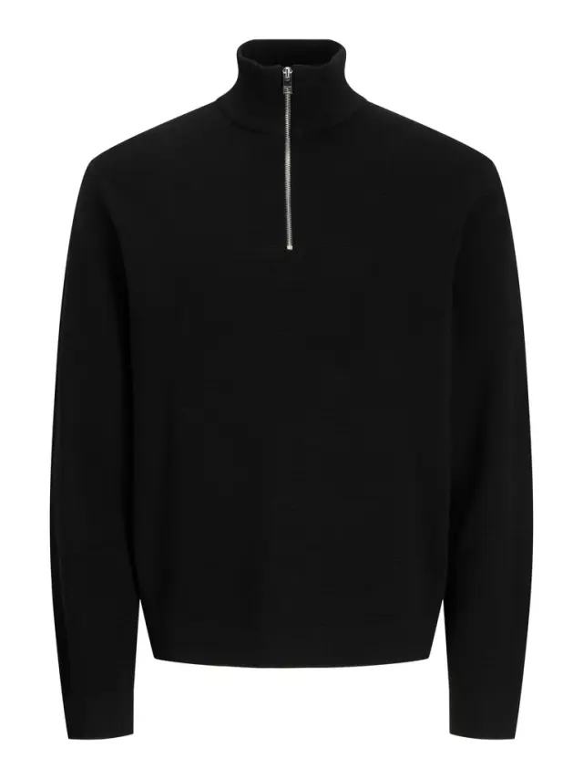 JPRBLAMILANO STITCH KNIT HALF ZIP SN - Black